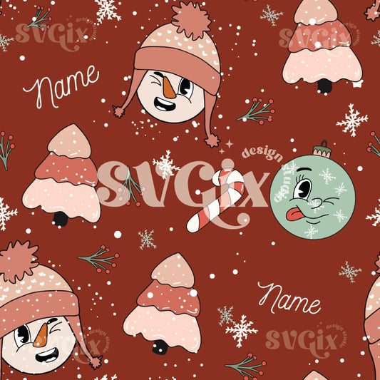 Editable Name Snowman Seamless Pattern