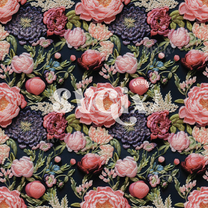 Peonies Embroidery Seamless Pattern