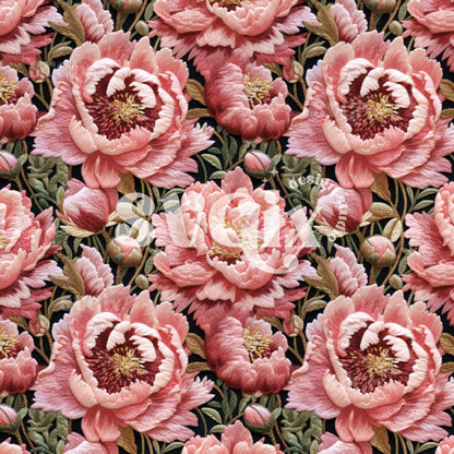 Peonies II Embroidery Seamless Pattern