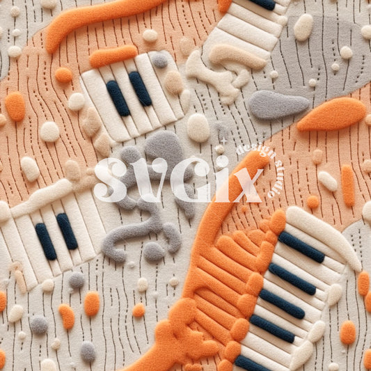 Piano 3D Felt Embroidery Seamless Pattern