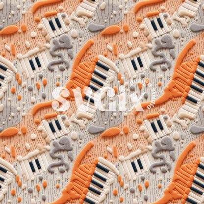 Piano 3D Felt Embroidery Seamless Pattern