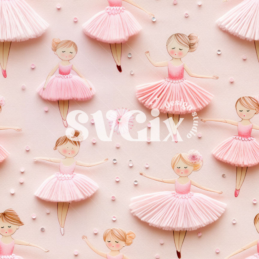 Pink Ballet Ballerinas Embroidery Seamless Pattern