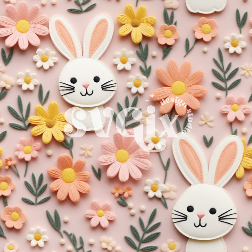 Pink Bunny Floral Seamless Pattern