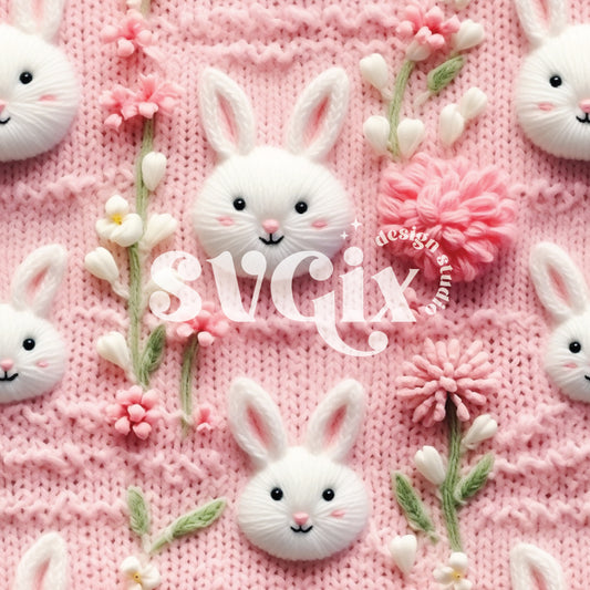 Pink Easter Bunnies Knit Seamless Pattern