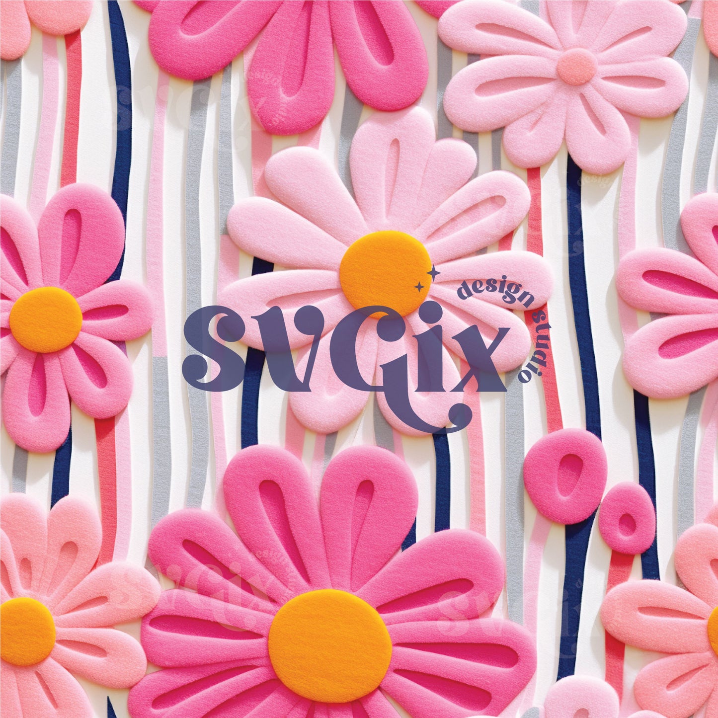 Pink Groovy Daises Seamless Pattern