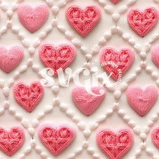 Pink Hearts Knit Seamless Pattern