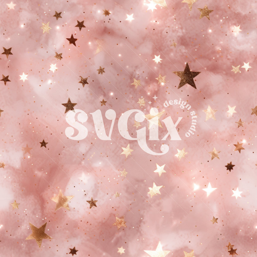 Pink Marble Golden Stars Seamless Pattern