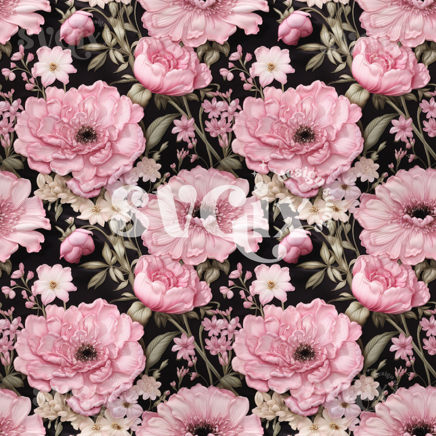 Pink Roses Embroidery Seamless Pattern