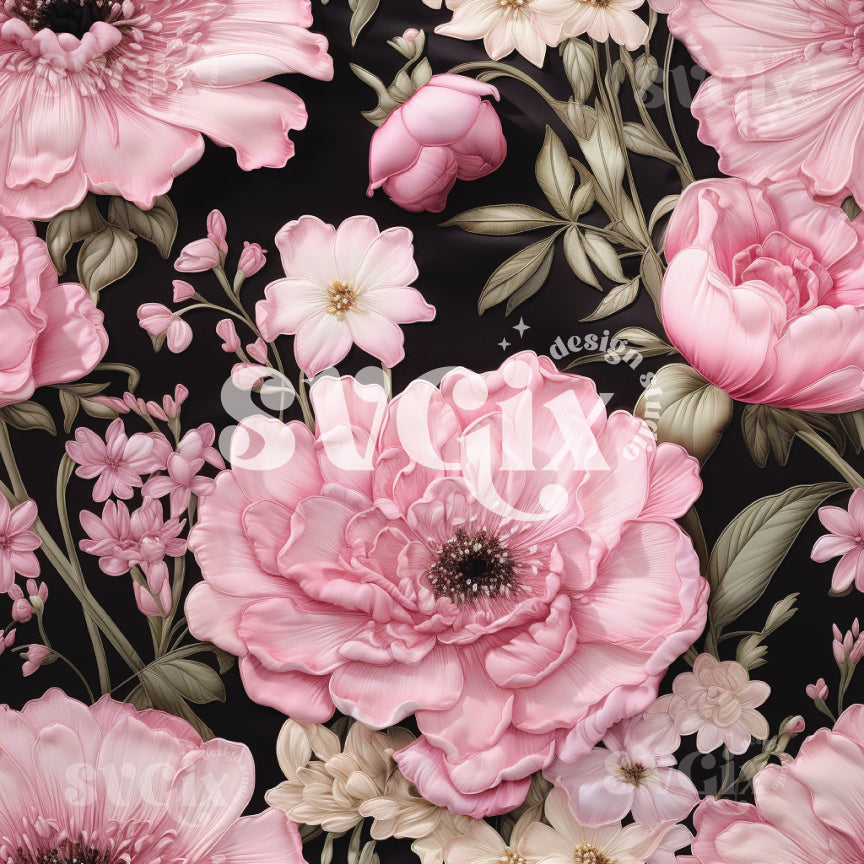 Pink Roses Embroidery Seamless Pattern