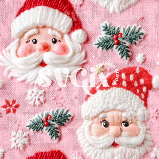 Pink Santas Knit Seamless Pattern