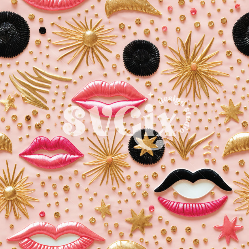 Pink Starry Night Inspired Lips Seamless Pattern