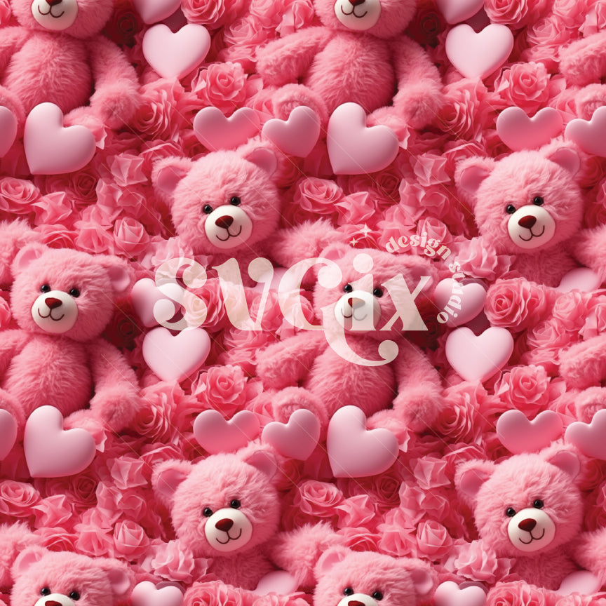 Pink Valentines Teddy Bears Seamless Pattern