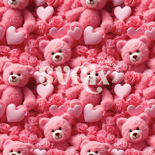 Pink Valentines Teddy Bears Seamless Pattern