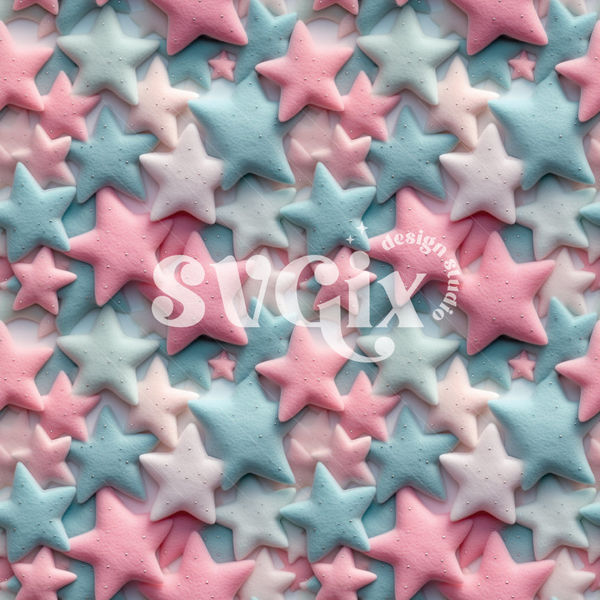 Pink Light Blue Felt Stars Seamless Pattern