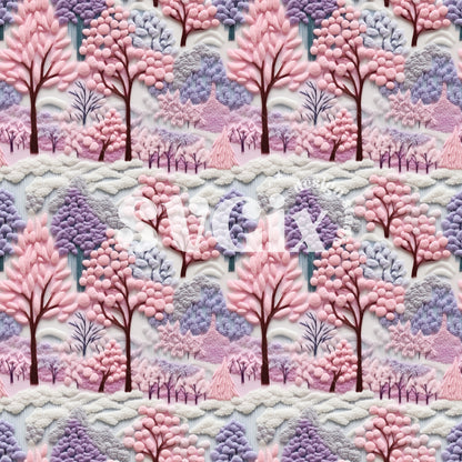 Pink and Lilac Winter Trees Seamless Pattern