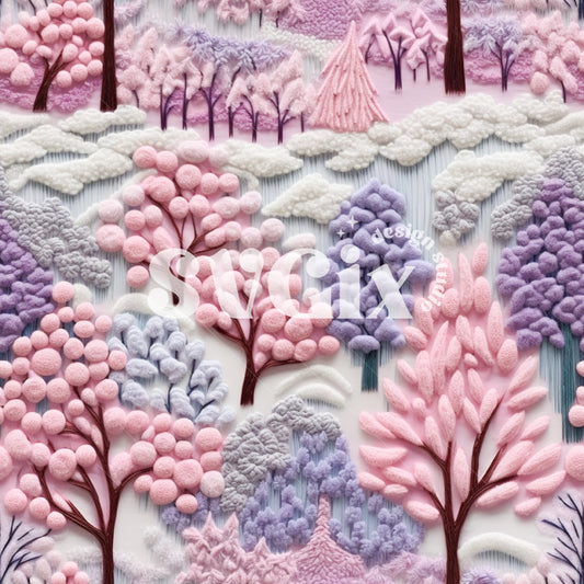 Pink and Lilac Winter Trees Seamless Pattern