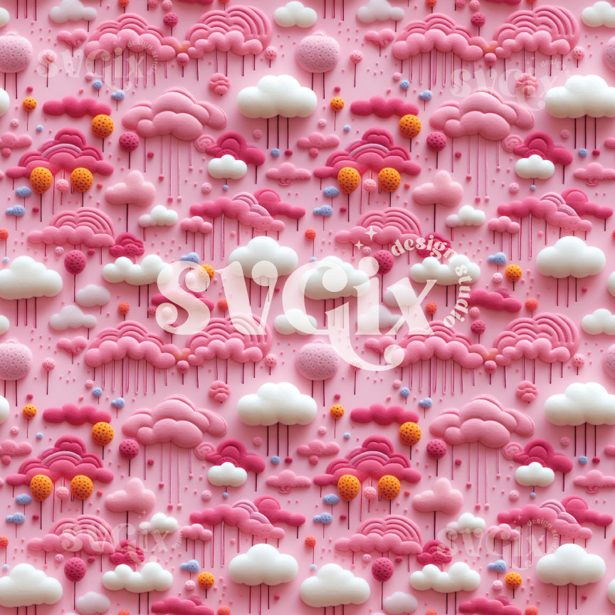 Pink and White Clouds Seamless Pattern