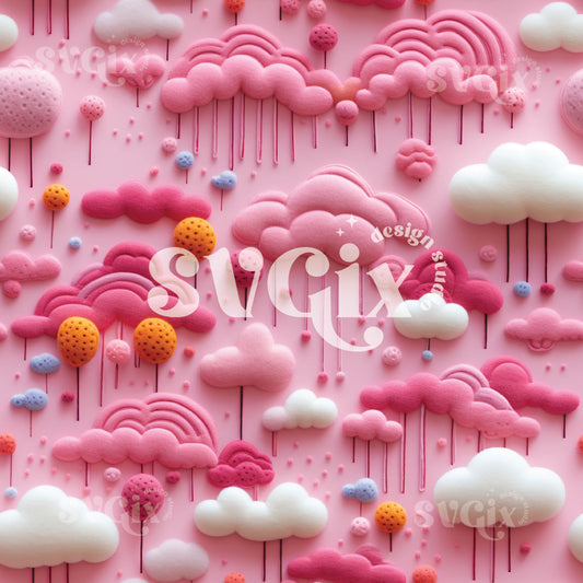 Pink and White Clouds Seamless Pattern