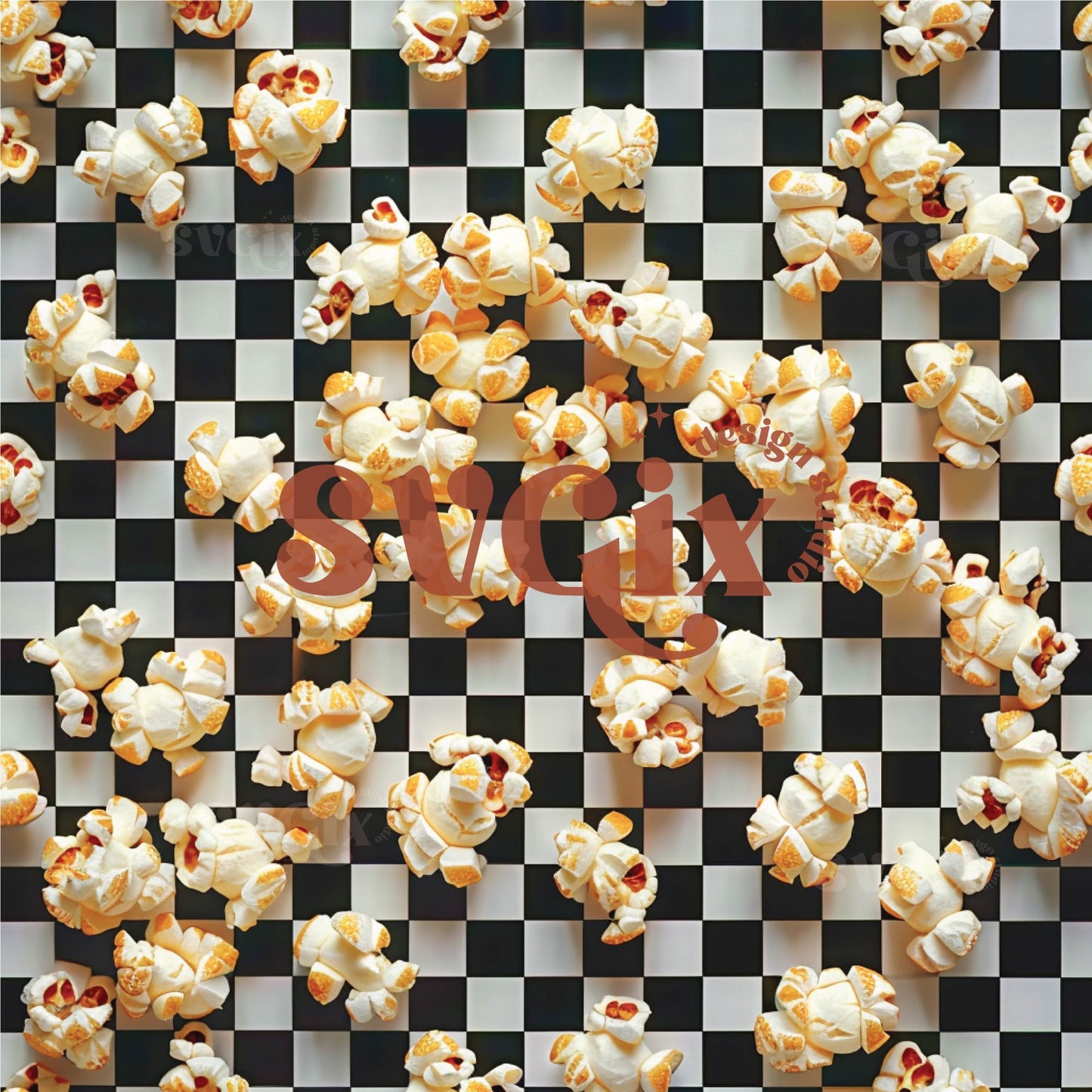 Popcorn on Checkers Seamless Pattern