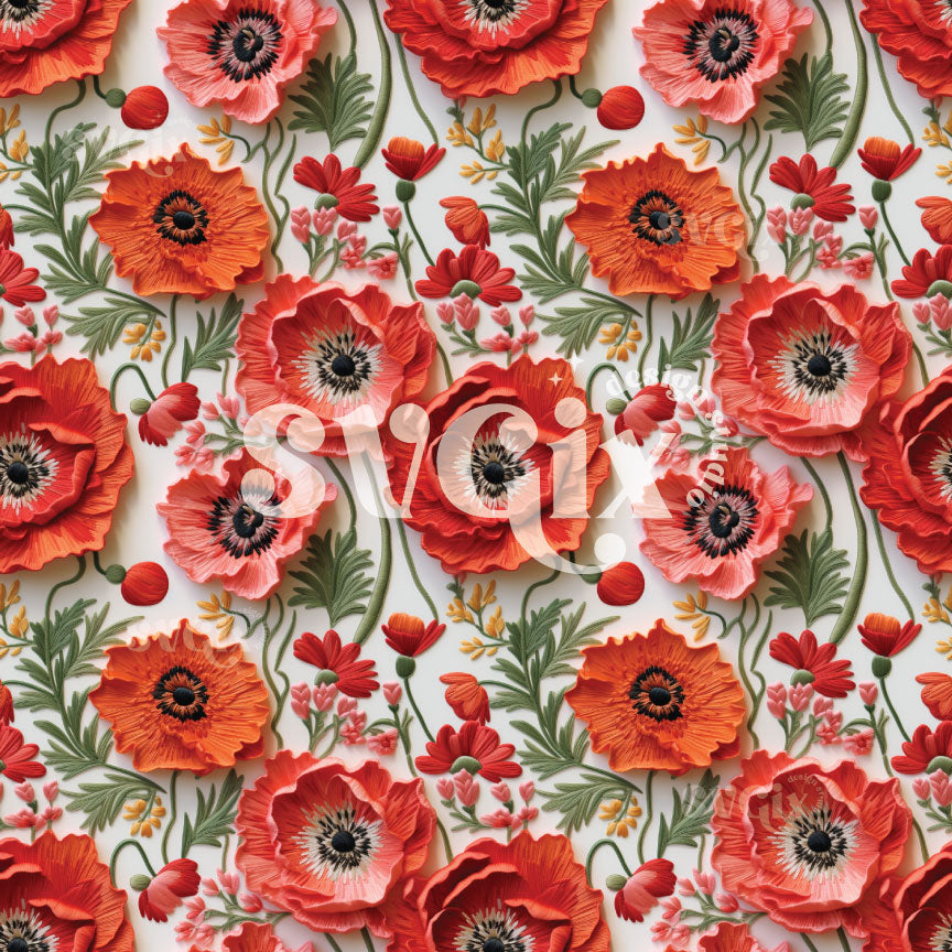 Poppies Embroidery Seamless Pattern