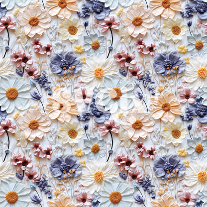 Press Flowers Mist Blue Light Pink Embroidery Seamless Pattern