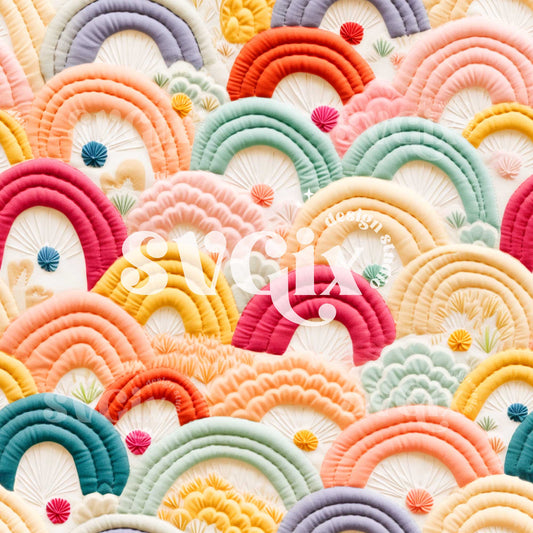 Puffed Rainbows Embroidery Seamless Pattern