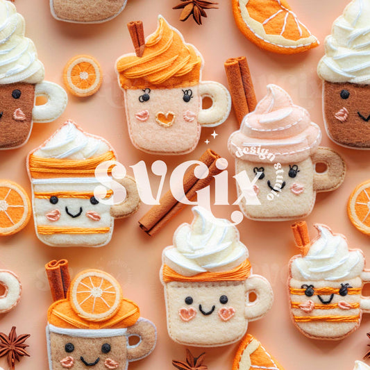 Pumpkin Lattes Embroidery 3D Seamless Pattern