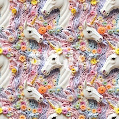 Purple Pink Floral Unicorns Seamless Pattern