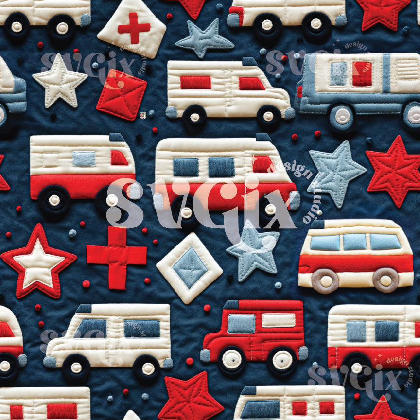 Quilt Ambulance Seamless Pattern