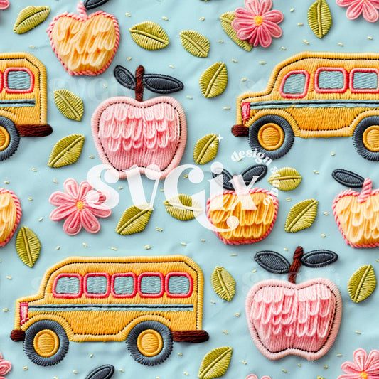 RIDE TO LEARN Back to School Seamless Pattern