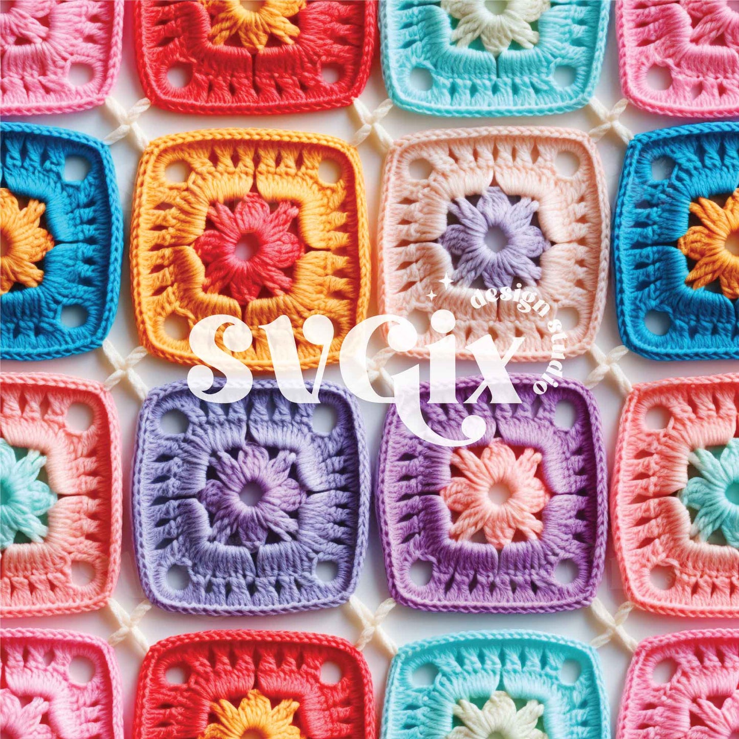 Rainbow Crochet Squares Seamless Pattern