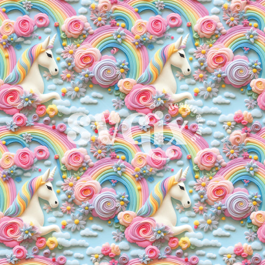 Rainbow Felt Unicorns Seamless Pattern