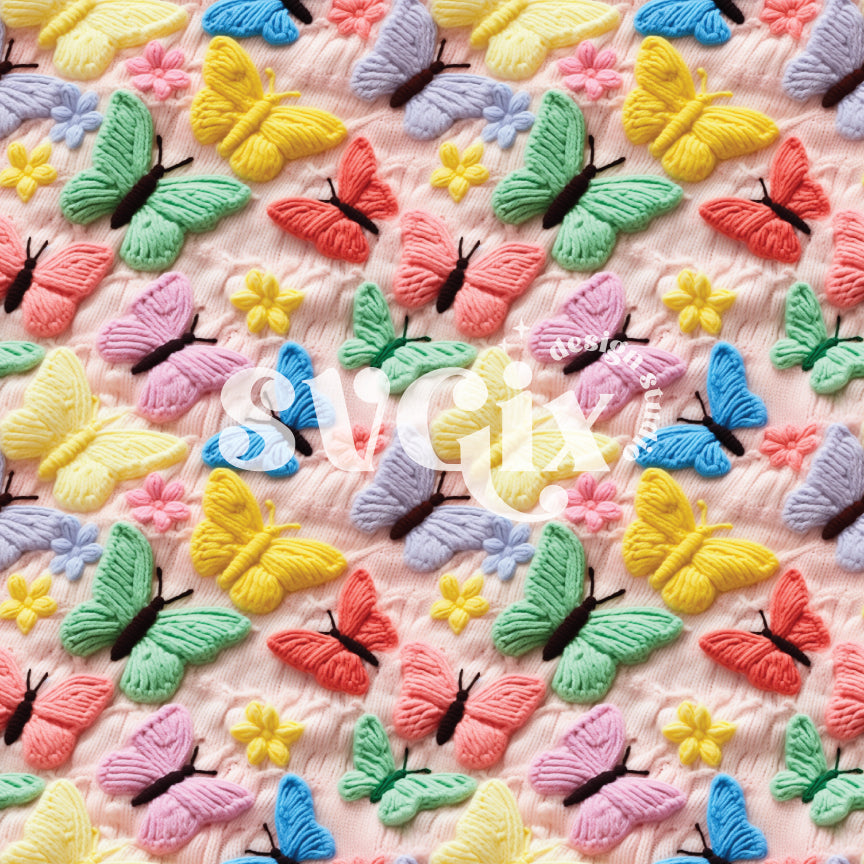 Rainbow Knit Butterflies Seamless Pattern