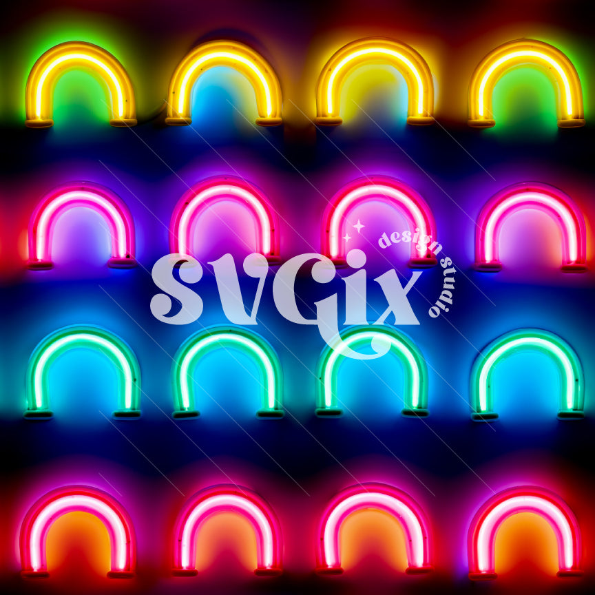 Rainbow Neon Lights Seamless Pattern