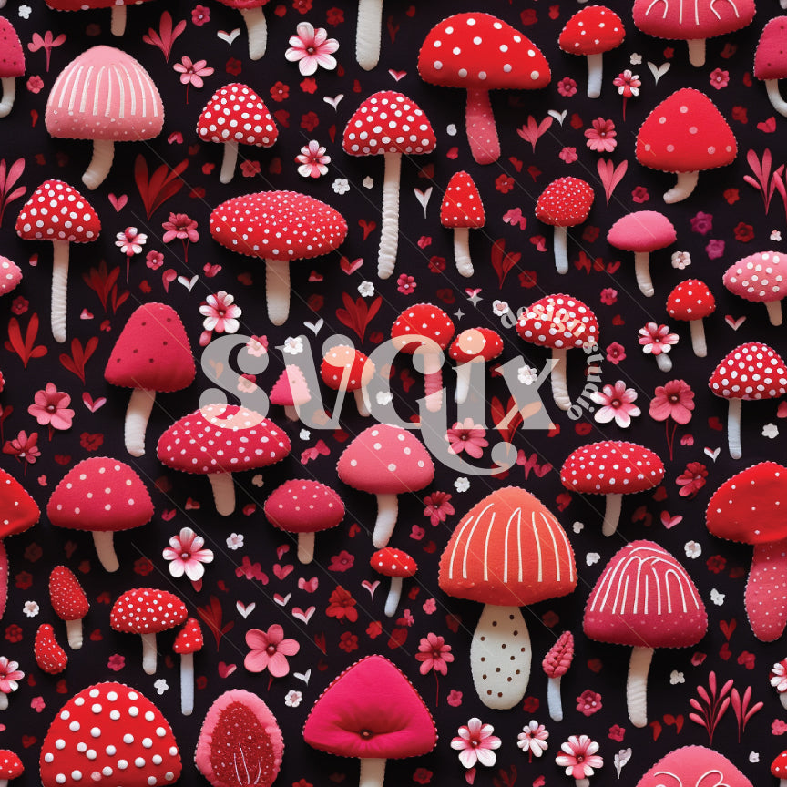 Red Mushrooms on Dark Blue Seamless Pattern