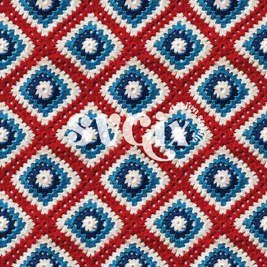 Red White and Blue Crochet Geometrical Seamless Pattern