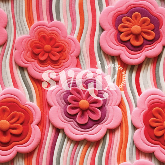 Retro 3d Embroidery Floral Seamless Pattern