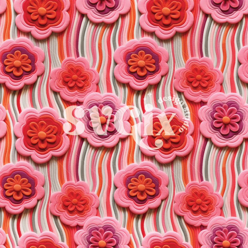 Retro 3d Embroidery Floral Seamless Pattern