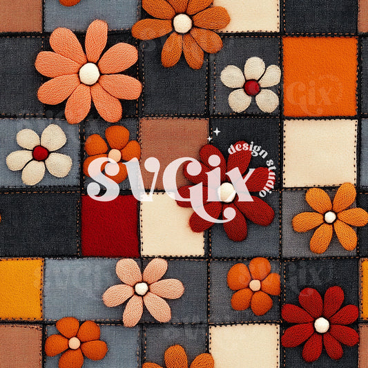 Retro Fall Blooms Quilt Seamless Pattern