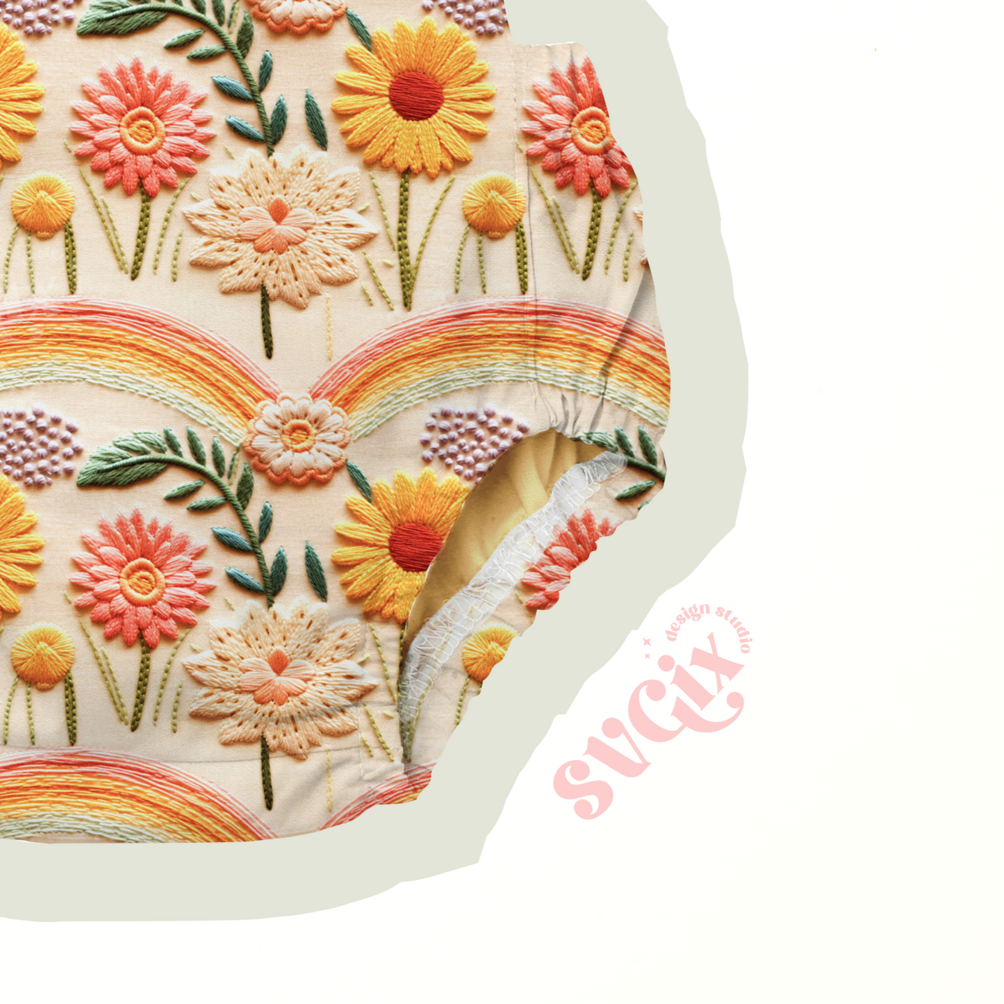 Boho Floral Rainbow I Faux Embroidery Seamless Pattern