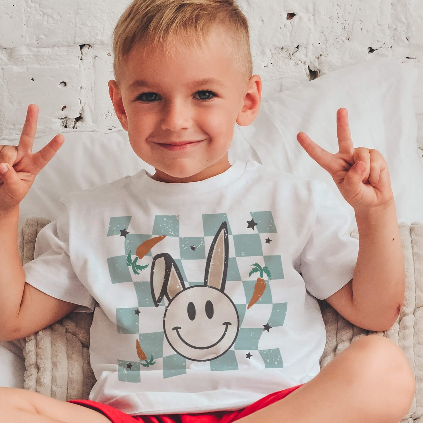 Easter Boy Checkerboard Smileys Seamless + PNG