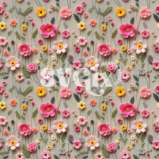 Sage Pink Danity Floral Embroidery Seamless Pattern