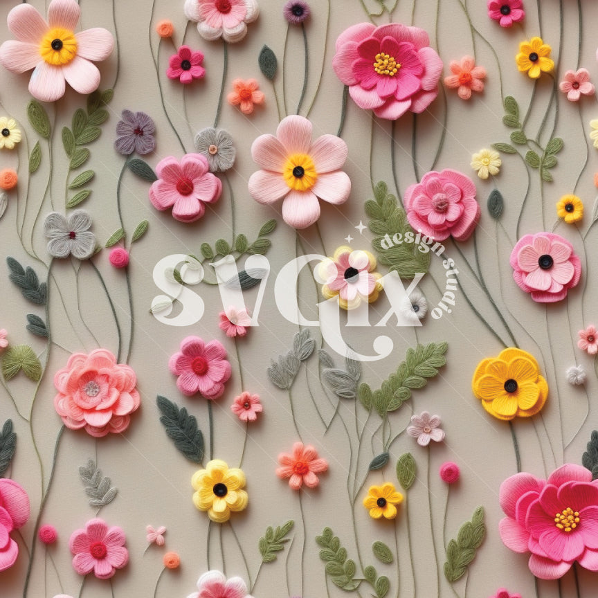 Sage Pink Danity Floral Embroidery Seamless Pattern