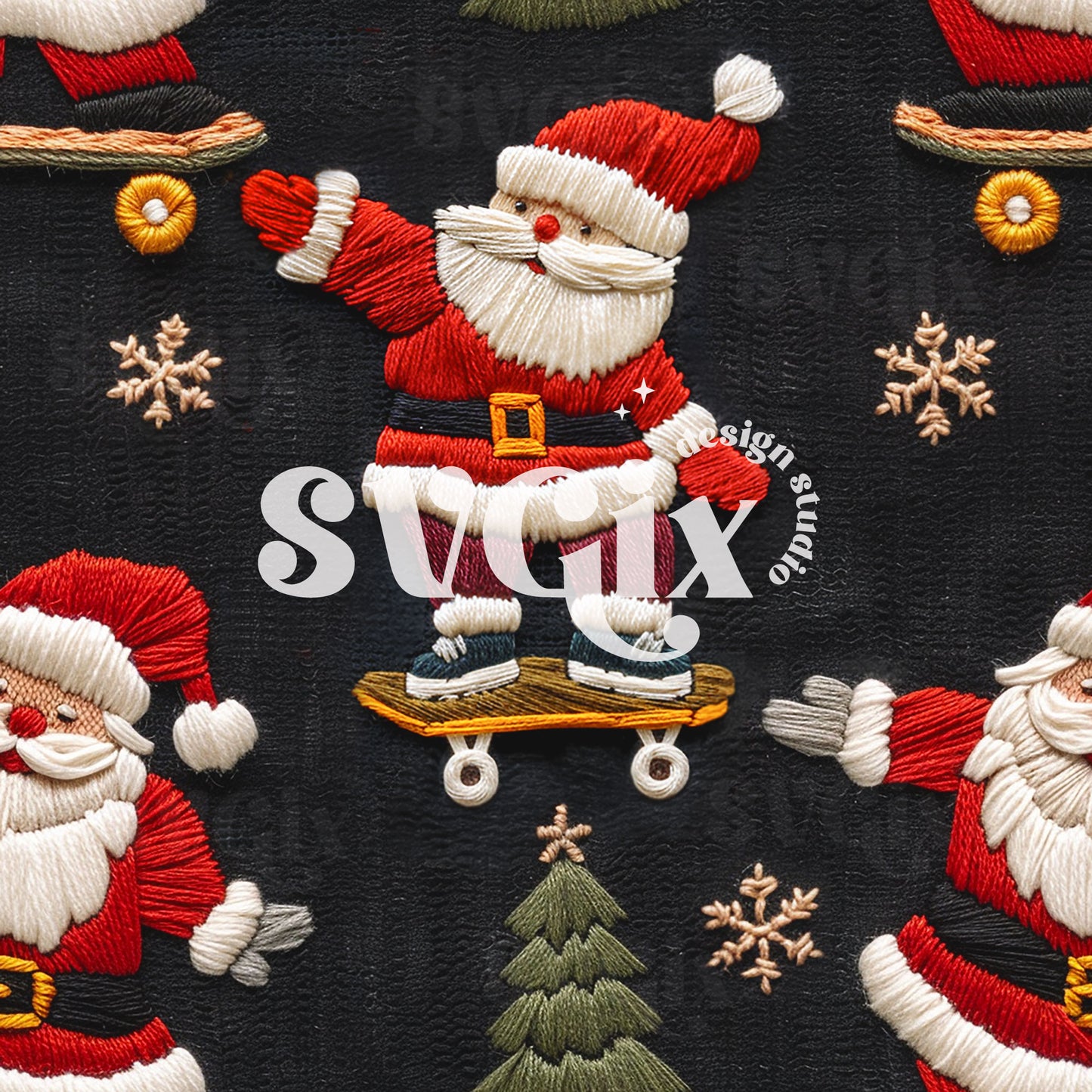 Santa Skateboard Seamless Pattern