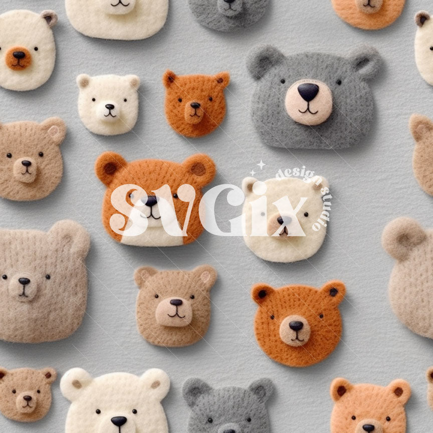 Scandinavian Inspired Bears Embroidery Seamless Pattern