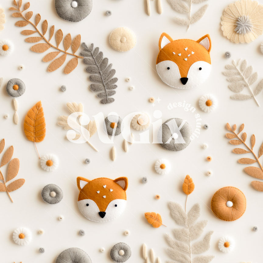 Scandinavian-Inspired Fox Embroidery Seamless Pattern