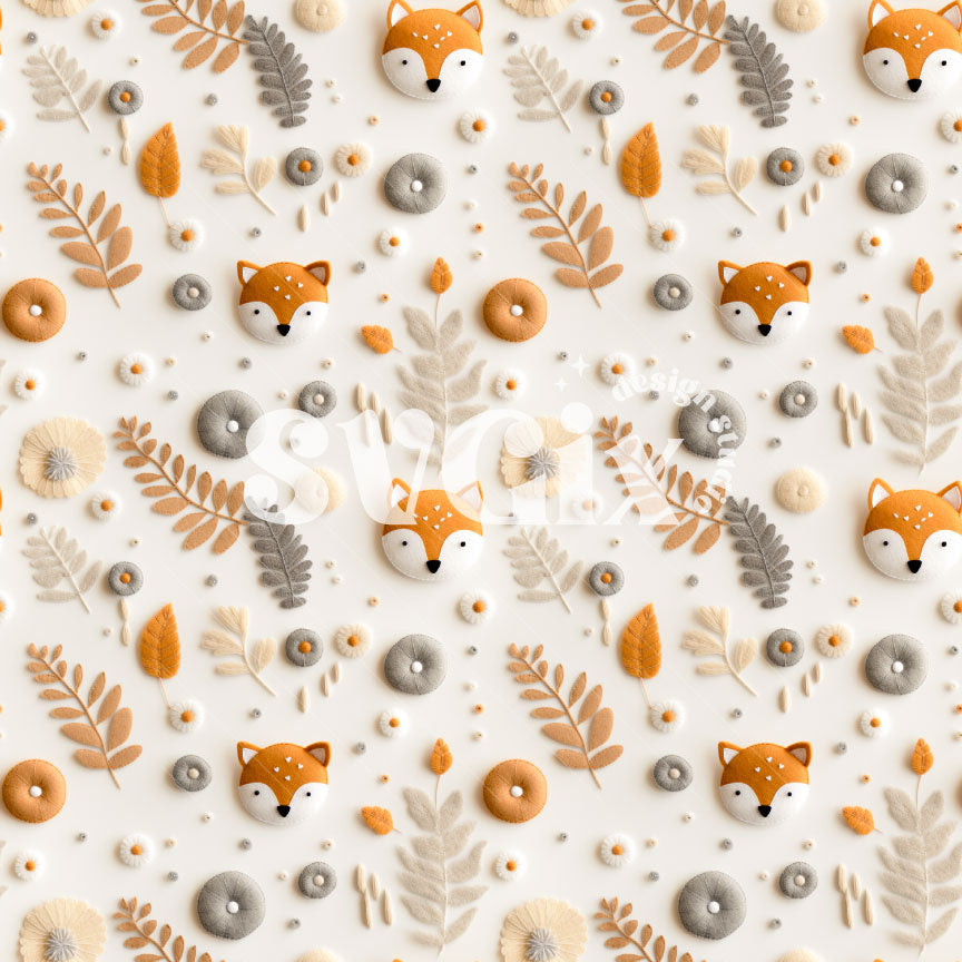 Scandinavian-Inspired Fox Embroidery Seamless Pattern