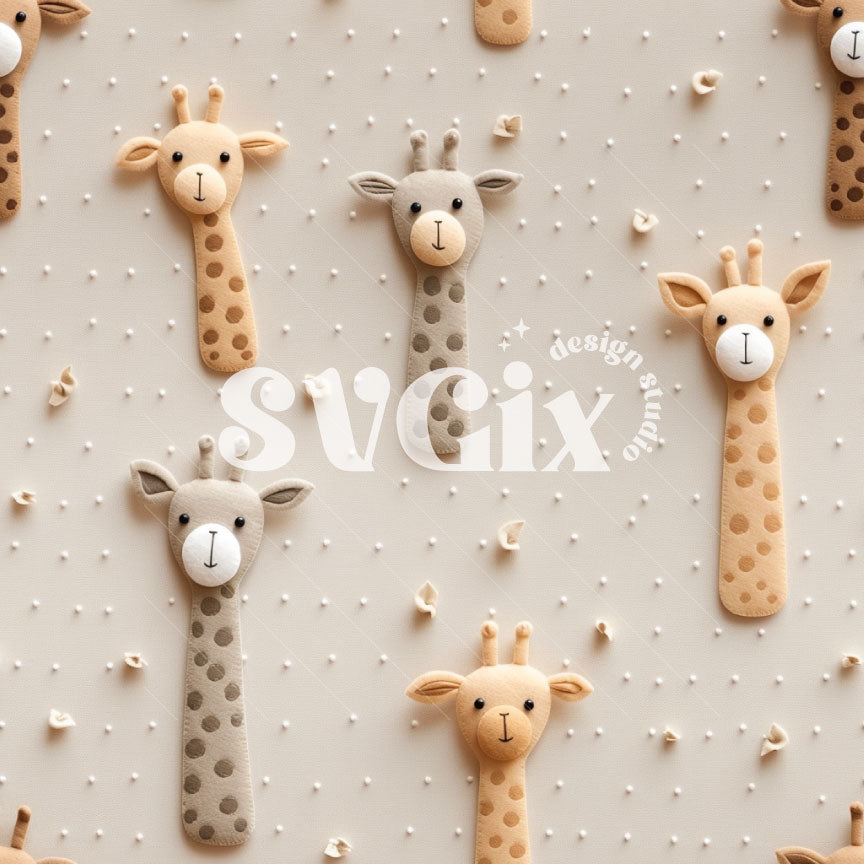 Scandinavian Inspired Giraffes Embroidery Seamless Pattern