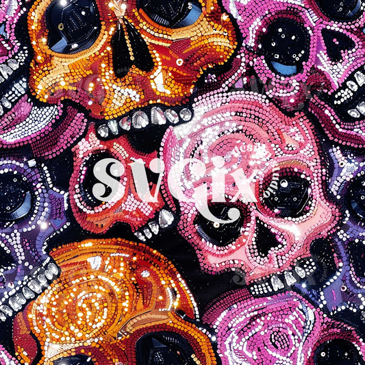 Shimmery Skulls Halloween Seamless Pattern