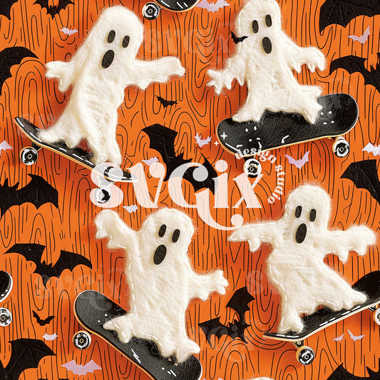 Skateboard Ghosts Embroidery Seamless Pattern